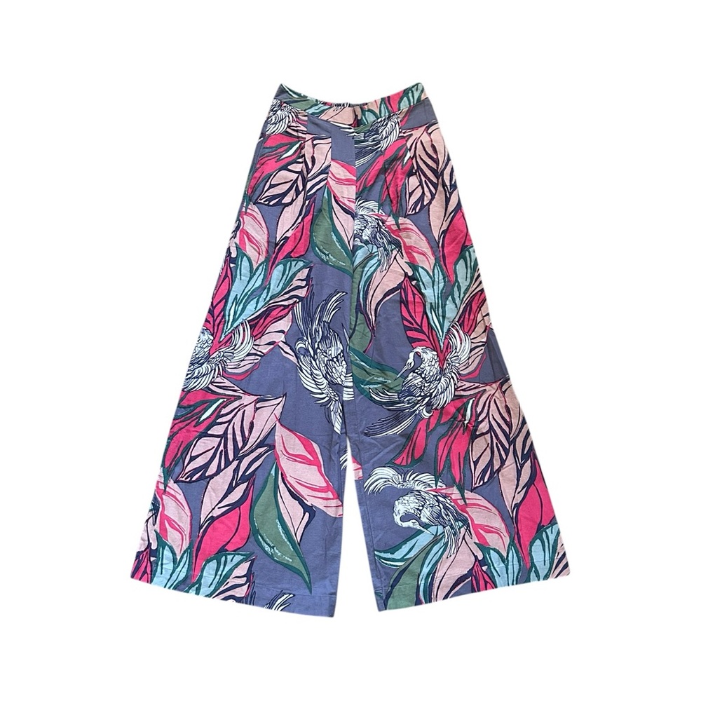 BEL KAZAN Chelsey Wide Leg Pants Tropical Bird Print High Waisted Maximalist XS
